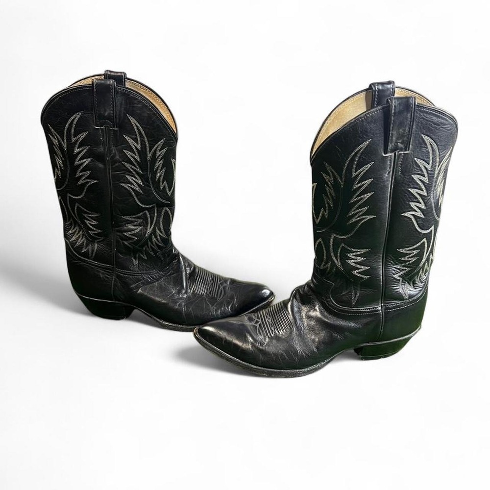Vintage Justin Black Cowboy Boots Pointed Toe Western Leather USA 11 EE